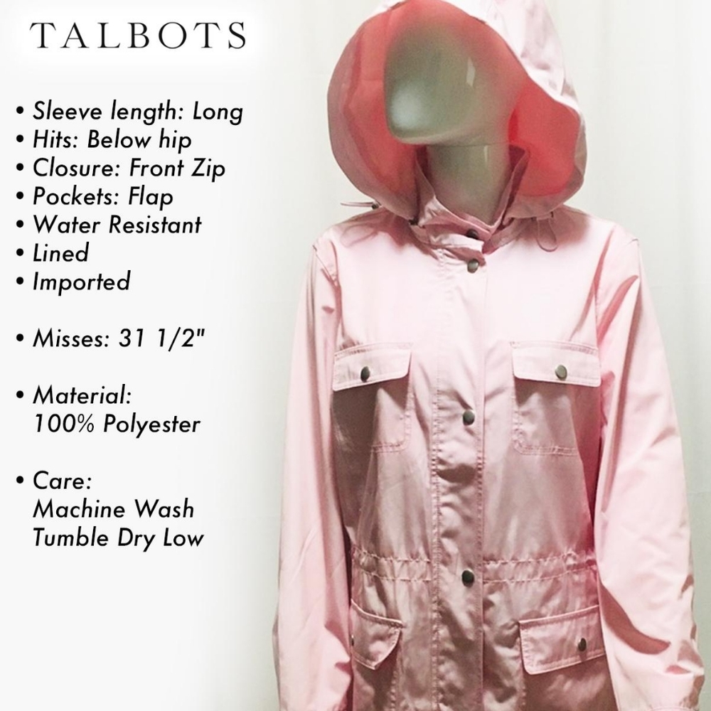 Talbots Drawcord RAINCOAT Delicate Rose Water Resistant - Picture 2 of 11
